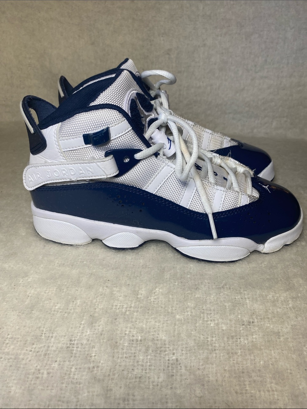 Air Jordan Kids Navy and White High-Top Basketball Sneakers - Picture 2 of 9
